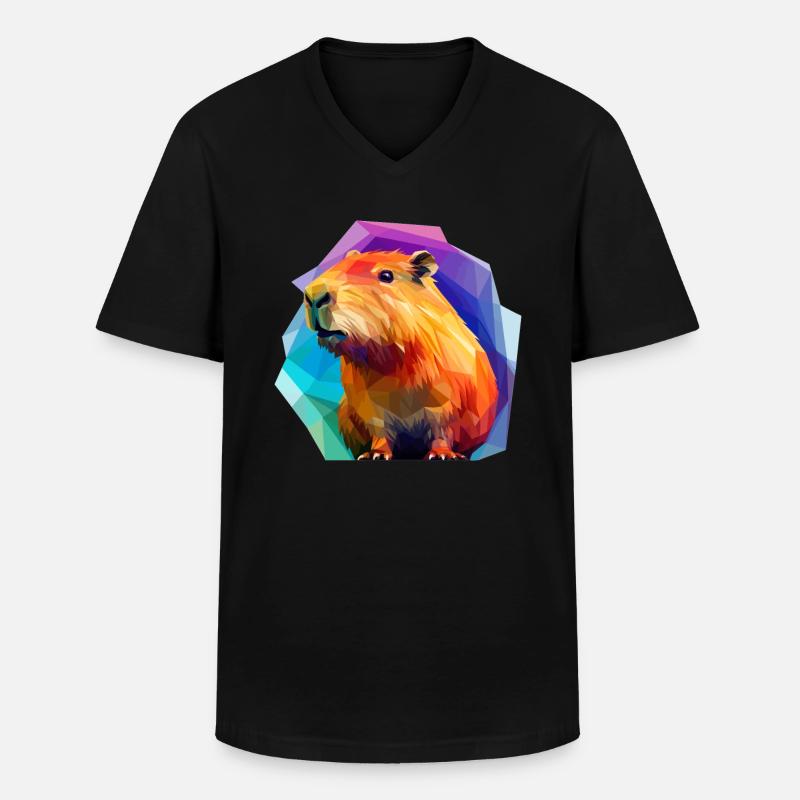 Capybara Low Polygon Design - Männer-T-Shirt mit V-Ausschnitt - Schwarz