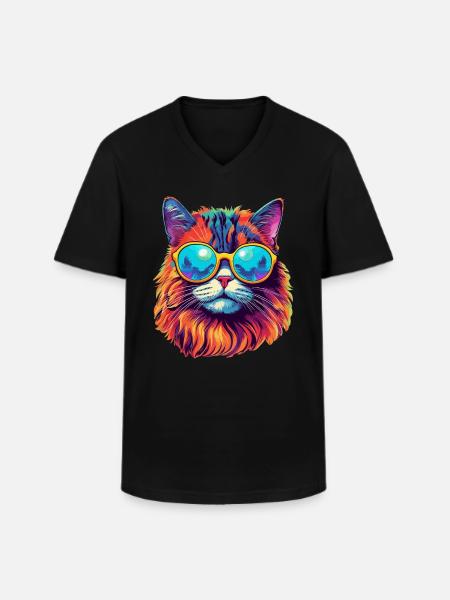Cat Hippie 60s 70s - Men's V-Neck T-Shirt - black