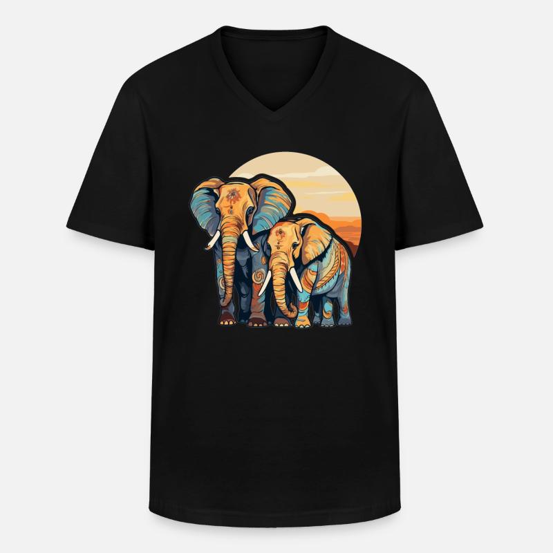 Elefanten Mama und Kind - Männer-T-Shirt mit V-Ausschnitt - Schwarz