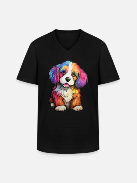 Puppy Dog Rainbow - Men's V-Neck T-Shirt - black