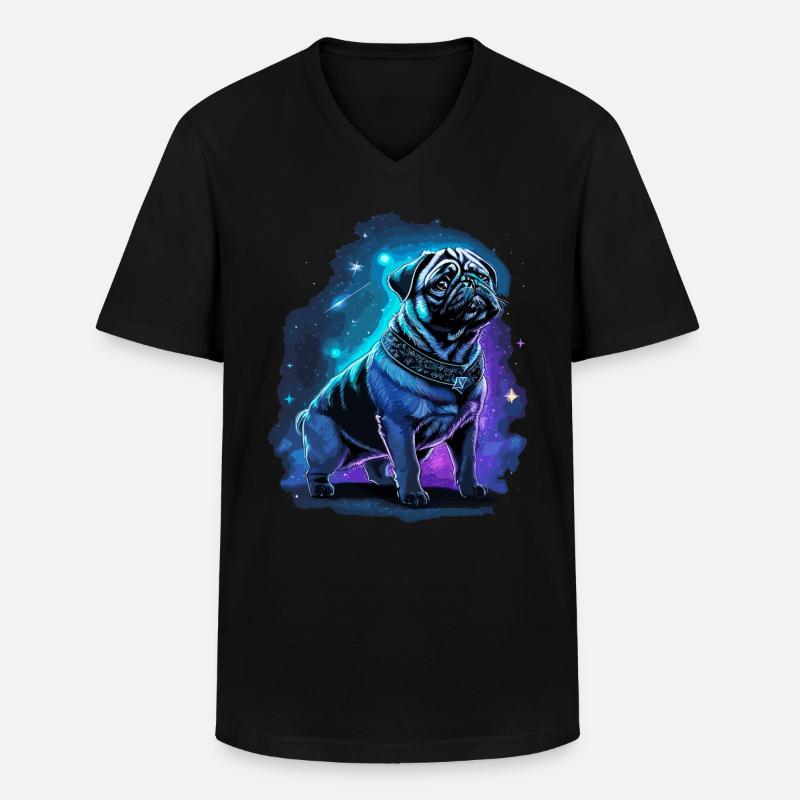 Neon Mops Hund Mitternachtszauber - Männer-T-Shirt mit V-Ausschnitt - Schwarz