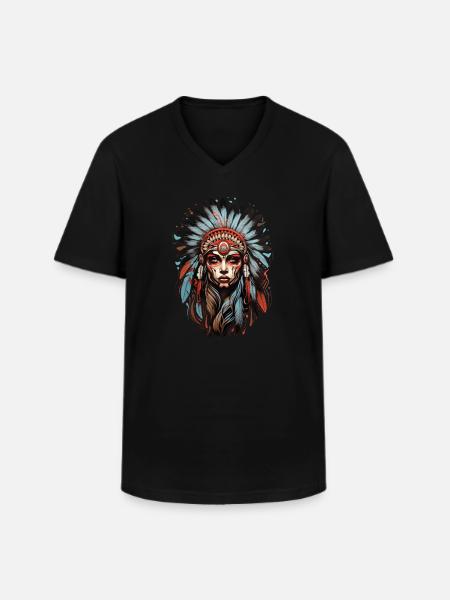 Indianere - Klassisk herre T-shirt med V-udskæring - sort