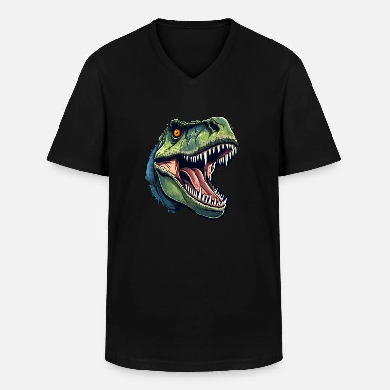 T-Rex Dino Kopf - Männer-T-Shirt mit V-Ausschnitt - Schwarz