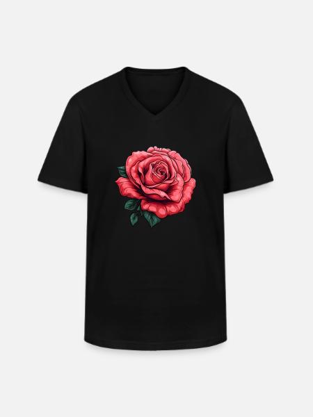 Fleur de rose - T-shirt col V Homme - noir