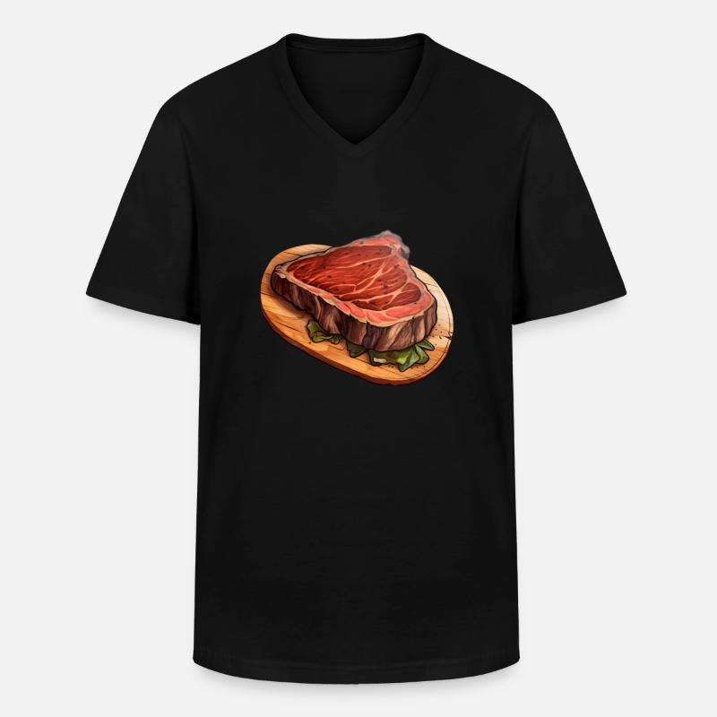 Steak Fleisch Essen - Männer-T-Shirt mit V-Ausschnitt - Schwarz