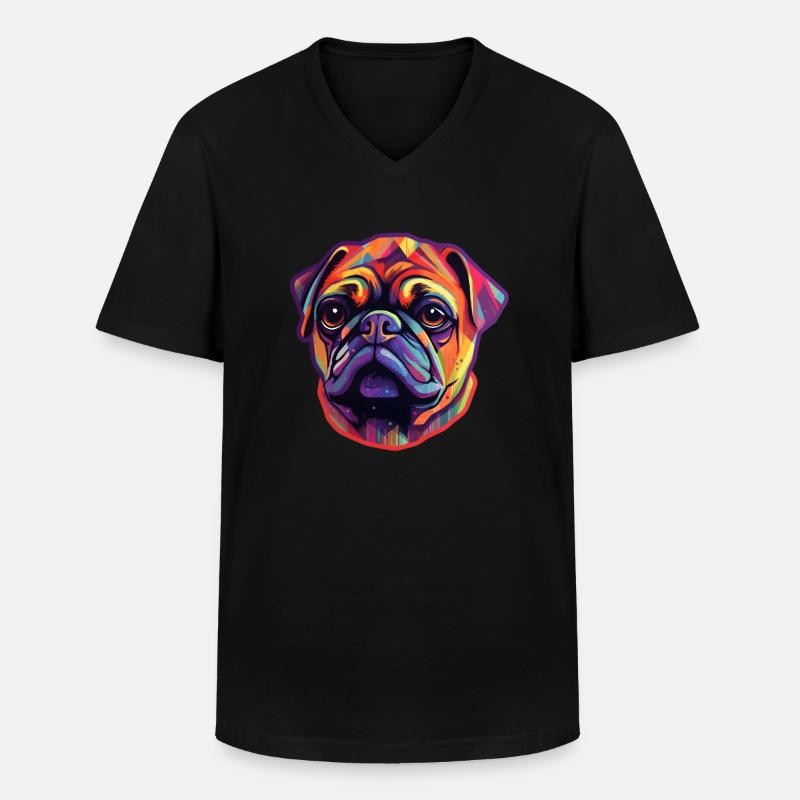 Mops Regenbogenfarben - Männer-T-Shirt mit V-Ausschnitt - Schwarz
