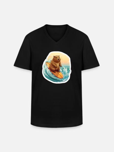 Capybara Surfer - Men's V-Neck T-Shirt - black