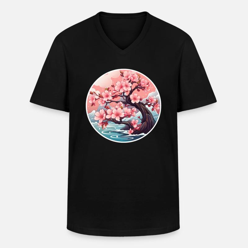 Kirschblütenbaum - Männer-T-Shirt mit V-Ausschnitt - Schwarz