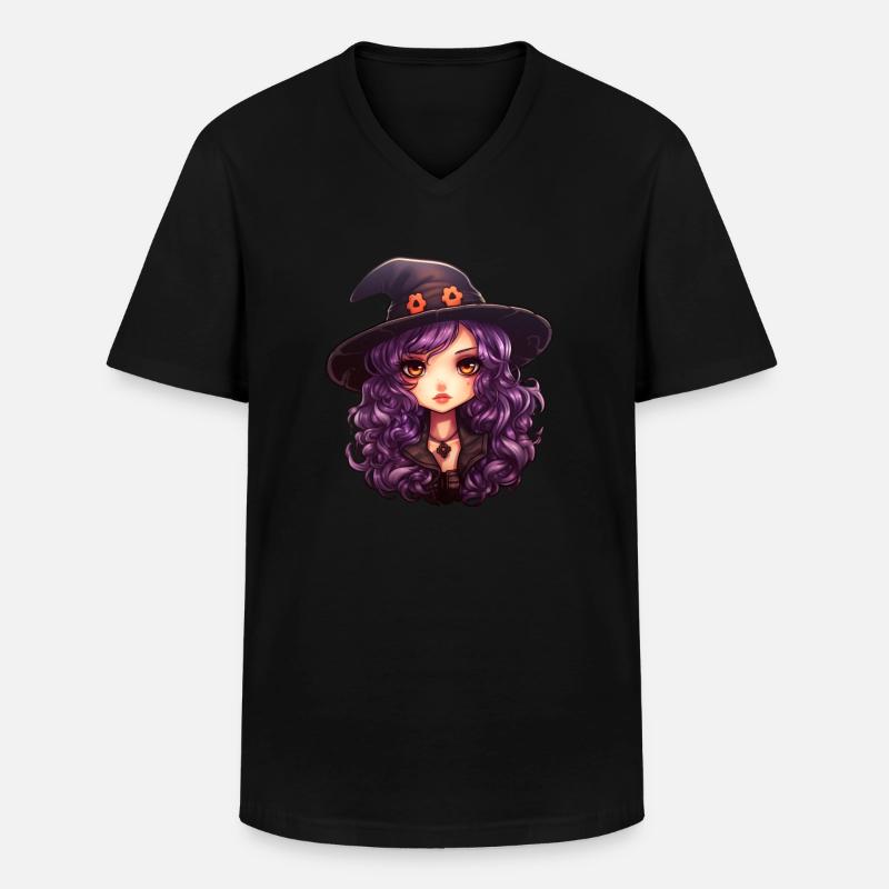 Halloween Kawaii Hexe - Männer-T-Shirt mit V-Ausschnitt - Schwarz