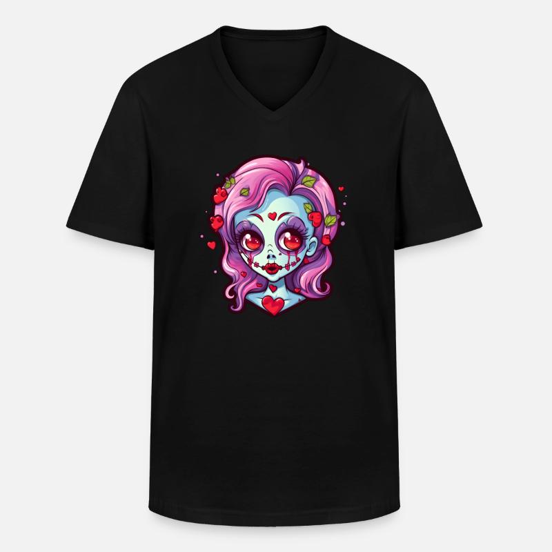 Zombie Kawaii Mädchen Halloween - Männer-T-Shirt mit V-Ausschnitt - Schwarz