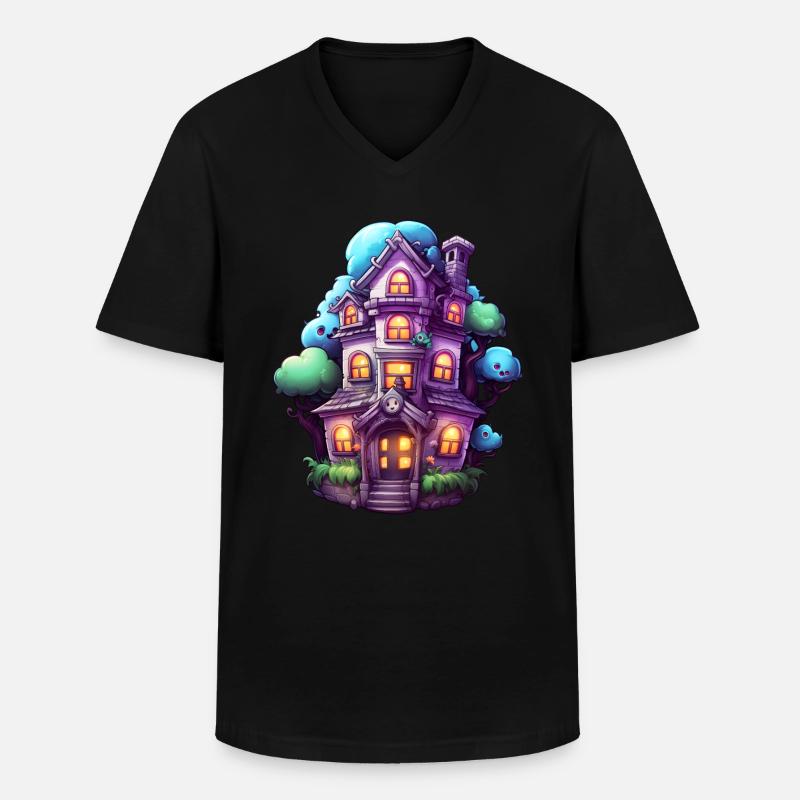 Comic Spukhaus - Männer-T-Shirt mit V-Ausschnitt - Schwarz