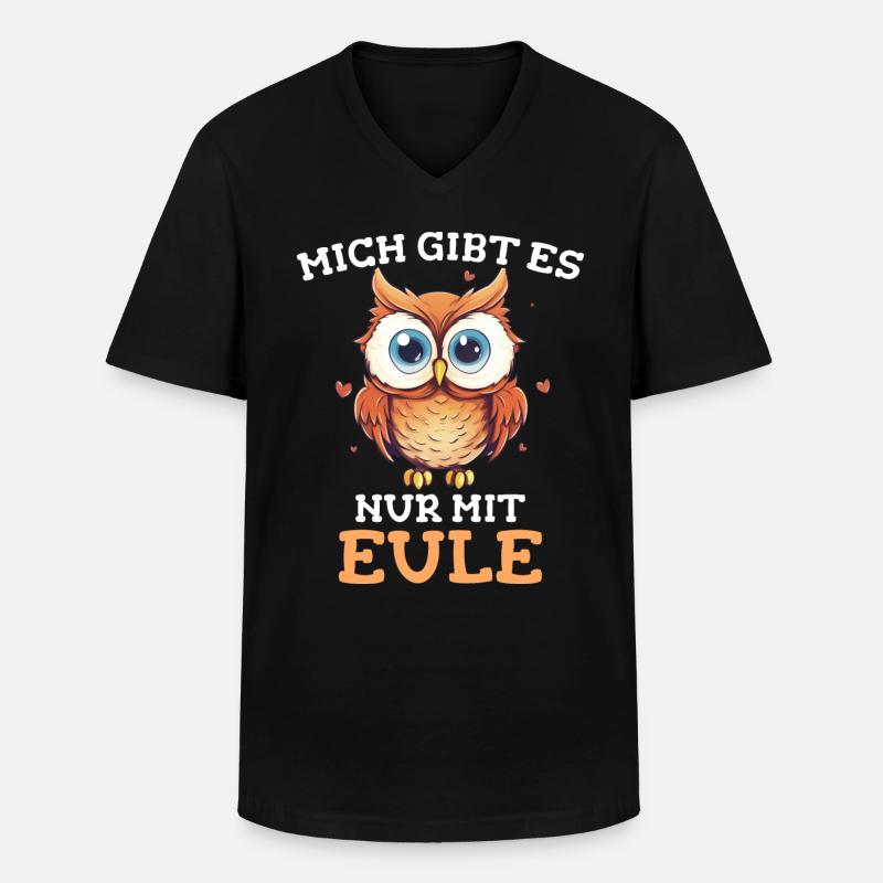 Nachteule Eule Eulen Vogel - Männer-T-Shirt mit V-Ausschnitt - Schwarz