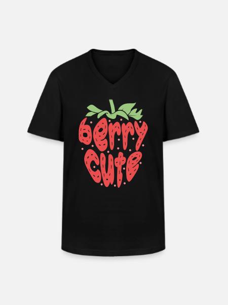 Frucht Fruitarian Erdbeere Beere - Männer-T-Shirt mit V-Ausschnitt - Schwarz
