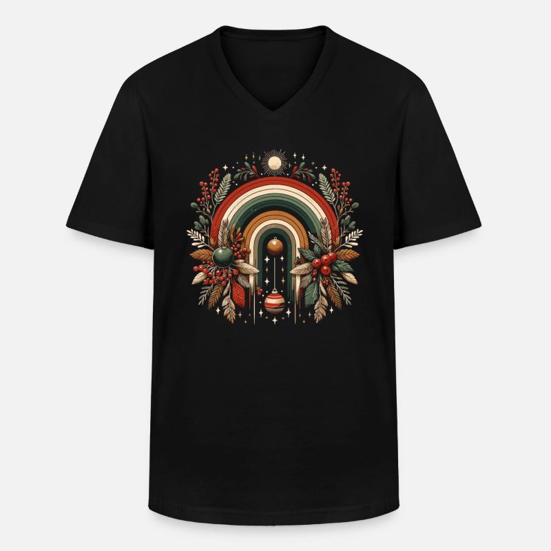 Weihnachtskranz böhmischer Regenbogen Weihnachten - Männer-T-Shirt mit V-Ausschnitt - Schwarz