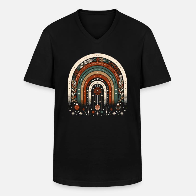 Weihnachtskranz böhmischer Regenbogen Weihnachten - Männer-T-Shirt mit V-Ausschnitt - Schwarz