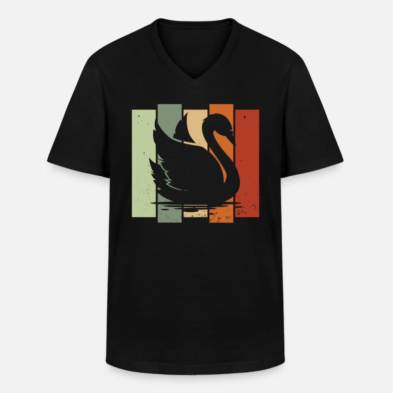 Swan Retro Birdwatching Bird Watcher - Maglietta da uomo classica con scollo a V - nero