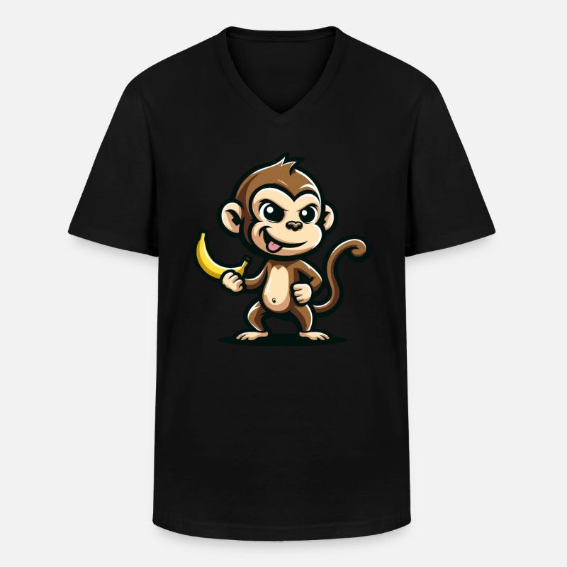 Affe mit Banane frech - Männer-T-Shirt mit V-Ausschnitt - Schwarz