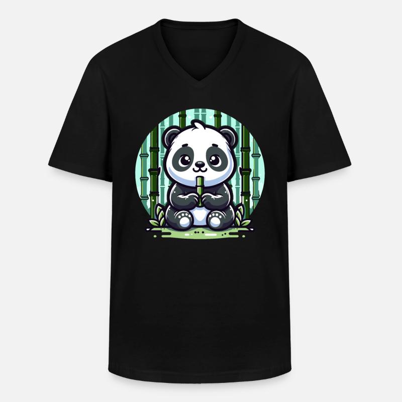 Panda Bambus - Männer-T-Shirt mit V-Ausschnitt - Schwarz