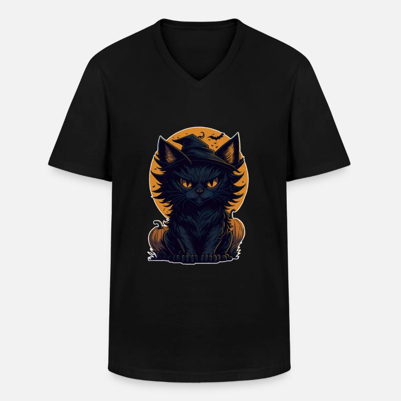 Chat Chat Noir Halloween - T-shirt col V Homme - noir