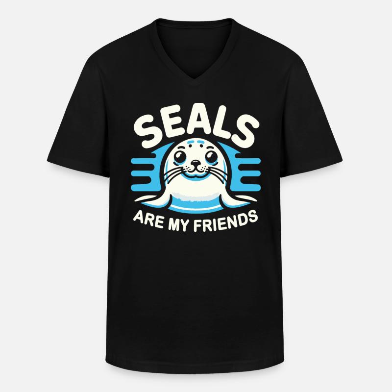 Robbe Robben Tier Seelöwe - Männer-T-Shirt mit V-Ausschnitt - Schwarz