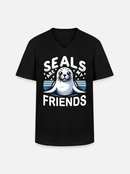Robbe Robben Tier Seelöwe - Männer-T-Shirt mit V-Ausschnitt - Schwarz