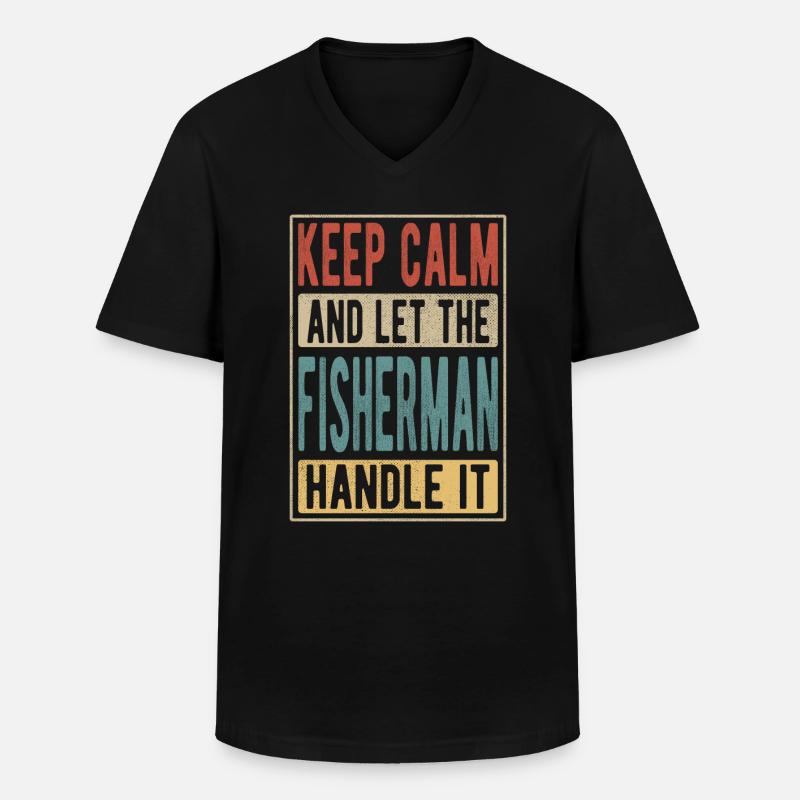 Fischer Retro Geschenk - Männer-T-Shirt mit V-Ausschnitt - Schwarz