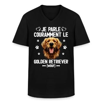 Parler Le Golden Retriever Cadeau Humour Chien - T-shirt col V Homme - noir - Devant - AI Model Male 178 dark (178cm)