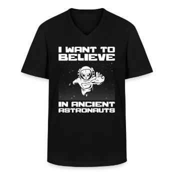 Ancient Astronaut Theorist Alien UFO Believer - Men's V-Neck T-Shirt - black - Front - AI Model Male 178 dark (178cm)