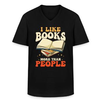 I Like Books More Than People - Men's V-Neck T-Shirt - black - Front - AI Model Male 178 dark (178cm)