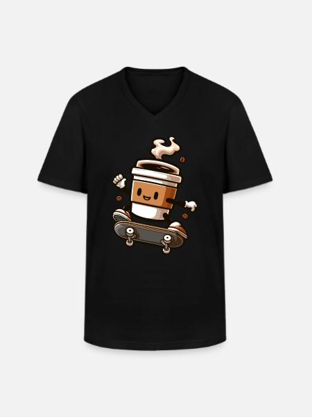 Coffee Mug On Skateboard Graphic - Men's V-Neck T-Shirt - black