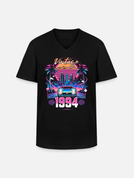 Synthwave Retro 30th Anniversary 1994 - Men's V-Neck T-Shirt - black