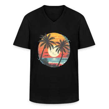Summer Sunset Palm Trees Silhouette - Men's V-Neck T-Shirt - black - Front - AI Model Male 178 dark (178cm)