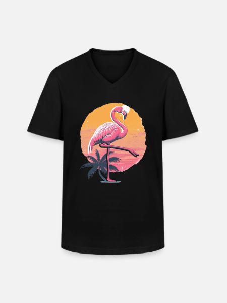 Flamingo Plamen Sunset Illustration - Men's V-Neck T-Shirt - black