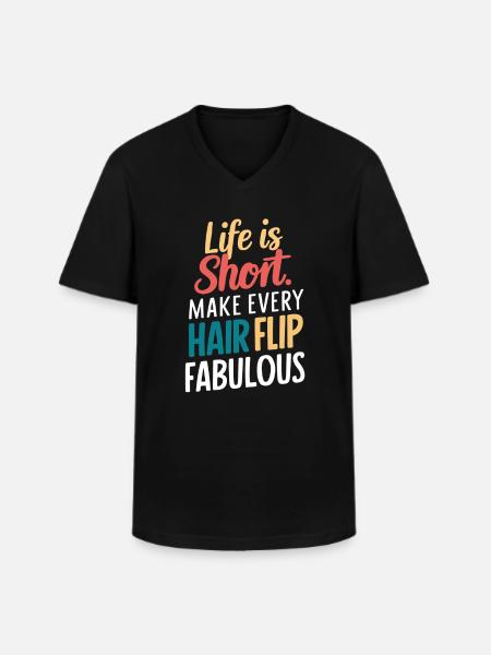 Lev kort og hårkast fabelagtig - Klassisk herre T-shirt med V-udskæring - sort