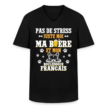 Bière Papa Chien Bouledogue Français - T-shirt col V Homme - noir - Devant - AI Model Male 178 dark (178cm)