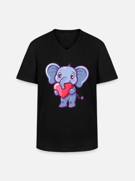 Yndig elefant med hjerte illustration til - Klassisk herre T-shirt med V-udskæring - sort