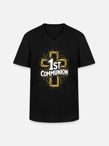 First Communion Cross Design - Men's V-Neck T-Shirt - black