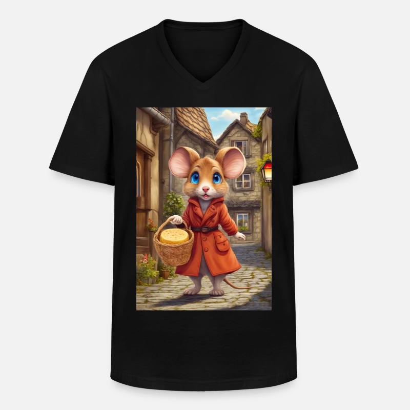 Maus mit ihrem Käse - Männer-T-Shirt mit V-Ausschnitt - Schwarz