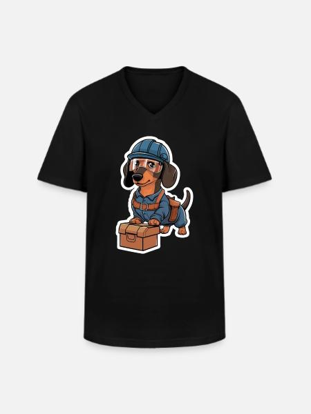 Gravhund i kostume håndværker gravhund med - Klassisk herre T-shirt med V-udskæring - sort