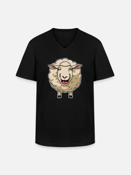 Funny Laughing Sheep Cartoon - Men's V-Neck T-Shirt - black