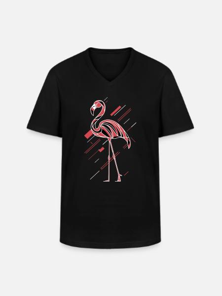 Abstract flamingo with geometric lines - Men's V-Neck T-Shirt - black