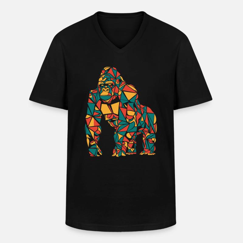 Bunter Geometrischer Gorilla - Männer-T-Shirt mit V-Ausschnitt - Schwarz