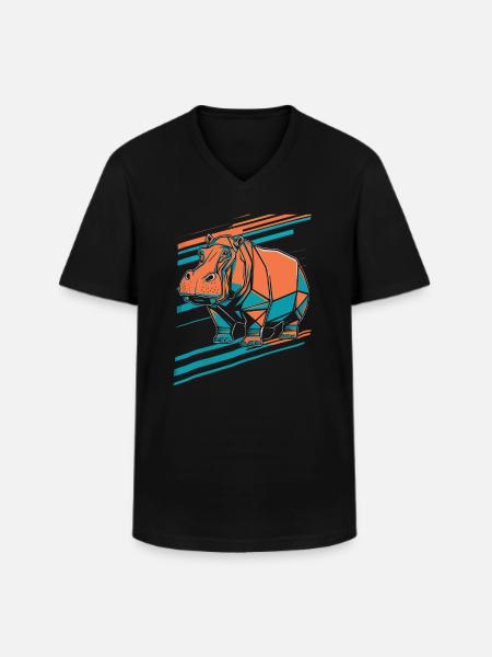 Geometric Hippo Art Design - Men's V-Neck T-Shirt - black