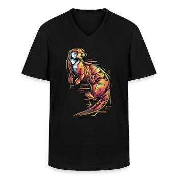 Bunte Geometrische Otter Illustration - Männer-T-Shirt mit V-Ausschnitt - Schwarz - Vorne - AI Model Male 178 dark (178cm)