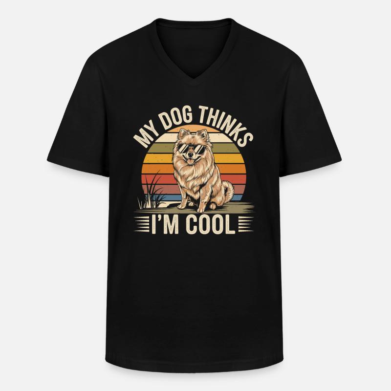 Zwergspitz Pomeranian Hund - Männer-T-Shirt mit V-Ausschnitt - Schwarz