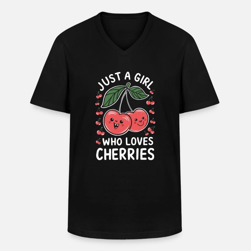 Kirsche Kirschen Früchte Essen - Männer-T-Shirt mit V-Ausschnitt - Schwarz
