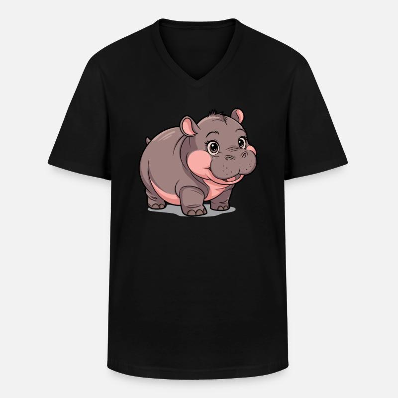 Moo Deng Nilpferd Hippo - Männer-T-Shirt mit V-Ausschnitt - Schwarz