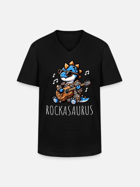 Dinosaur Guitarist Loves Music - Men's V-Neck T-Shirt - black