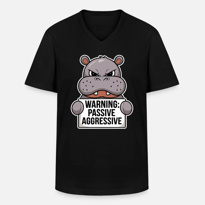 Warnung: Passiv Aggressiv Nilpferd - Männer-T-Shirt mit V-Ausschnitt - Schwarz