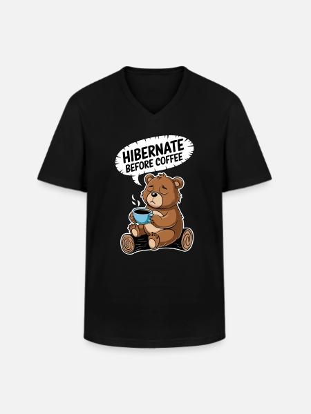 Gemütlicher Bär Vor Kaffeezeit - Männer-T-Shirt mit V-Ausschnitt - Schwarz